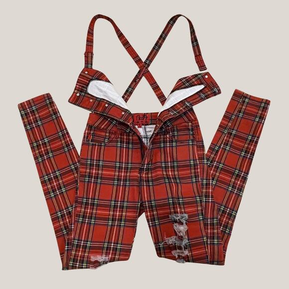 Tripp NYC Red Plaid Overalls 25/1 XS | Y2K Vintage Daang Goodman Era, Very Rare - Picture 2 of 11